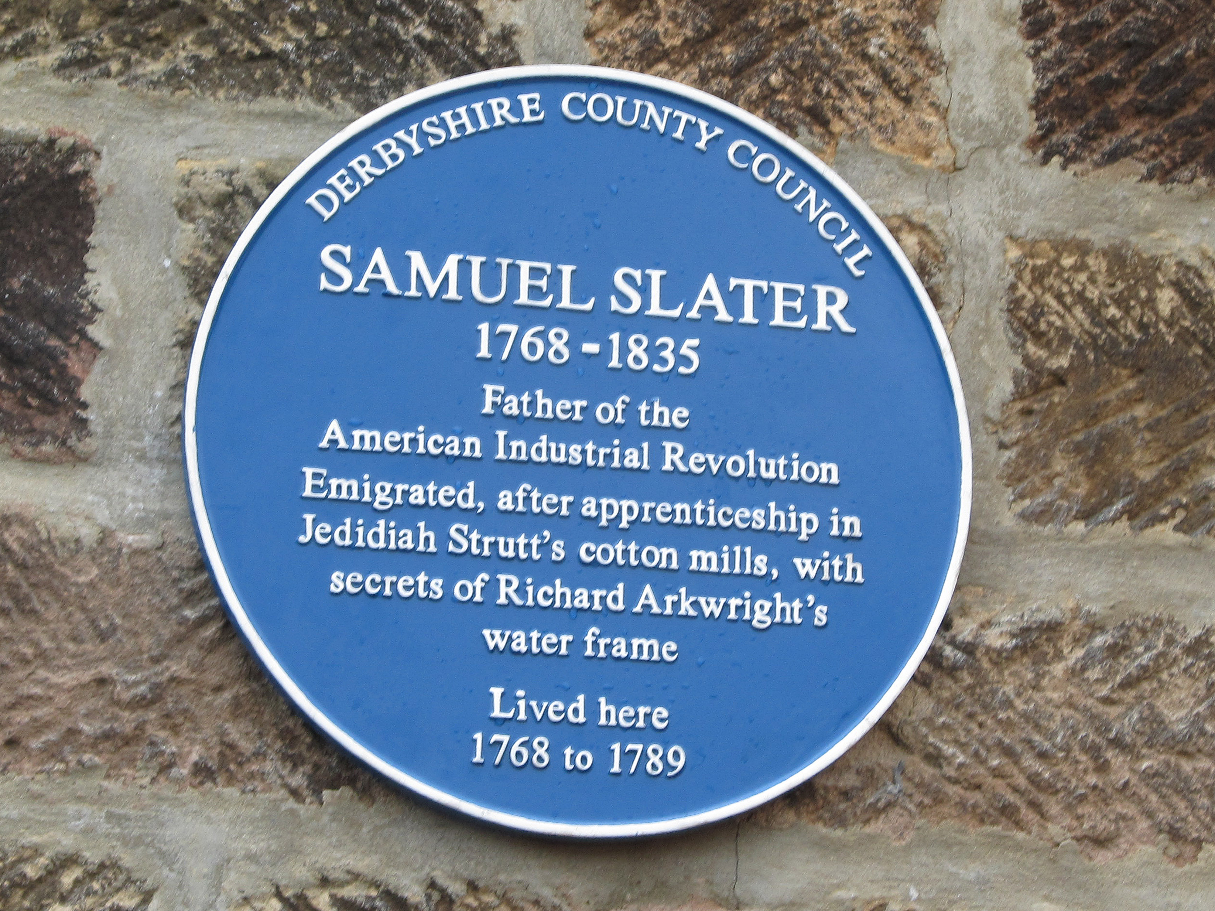 Research: Blue plaque for Samuel Slater